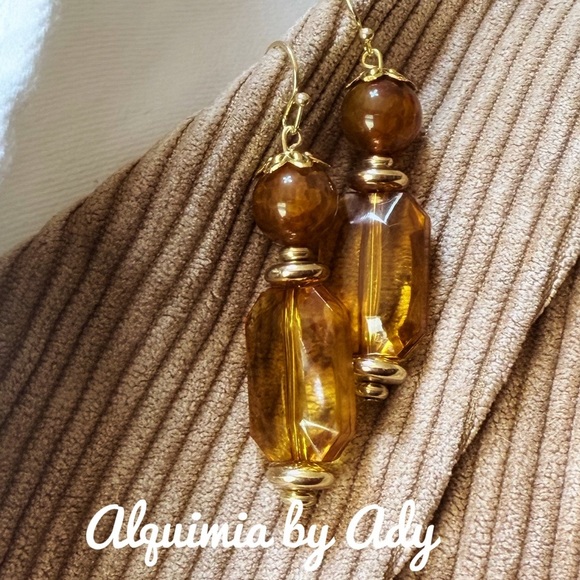 Vintage style agate statement gold earrings - Picture 1 of 2
